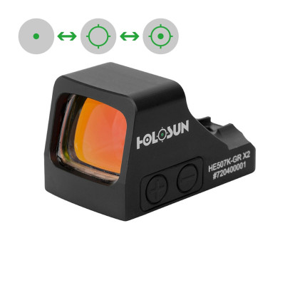 Holosun HE507K-GR-X2 Open Reflex Green Dot Sight + interchangeable 2MOA Dot, 32MOA Circle Reticle