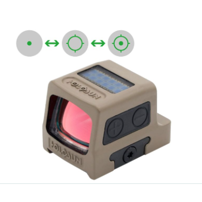 Holosun HE509T-GR-X2-FDE closed reflex green dot sight switchable 2MOA dot, 32MOA circle dot reticle, titan, FDE, Picatinny/Weaver rail, for hunting, sport shooting airsoft, tactical mini